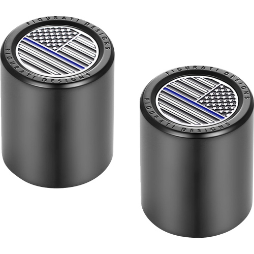 Figurati Designs - Figurati Designs Docking Hardware Cover - Black with Short Blue Line American Flag Skull - FD71-DC-2530-BK