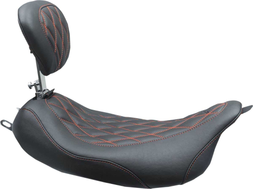 Mustang - Mustang Wide Tripper Seat with Driver Backrest - Doble Diamond - Black/Red - 79727AB