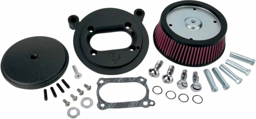 Arlen Ness - Arlen Ness Billet Sucker Stage I Air Filter Kit with Steel Cover - Smooth Black - Red Filter - 18-328