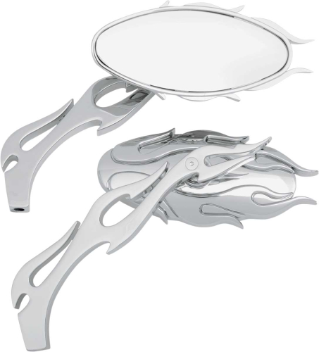 Drag Specialties - Drag Specialties Flame Oval Mirror - Chrome Finish - 0640-0484