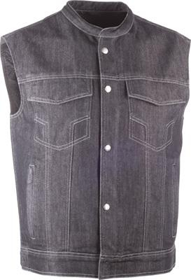 Highway 21 - Highway 21 Iron Sights Club Collar Denim Vest - #6049 489-1078~4 - Black - Large