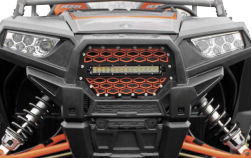 ModQuad - ModQuad Front Grill with 10in. Light Bar - Black/Orange - RZR-FGLS-1K-OR