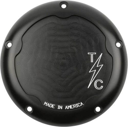Thrashin Supply Company - Thrashin Supply Company Derby Cover - Dished - Machine-Cut Black Anodized - TSC-3016-4