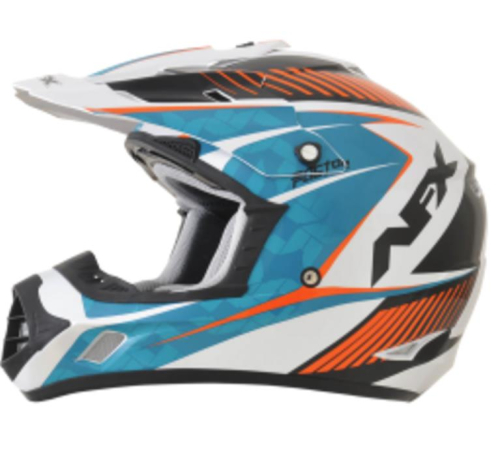 AFX - AFX FX-17 Factor-Complex Helmet - 01104551 - Pearl White/Light Blue/Saftey-Orange Factor - 2XL