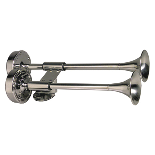 Schmitt & Ongaro Marine - Schmitt &amp; Ongaro Deluxe All-Stainless Shorty Dual Trumpet Horn - 12V