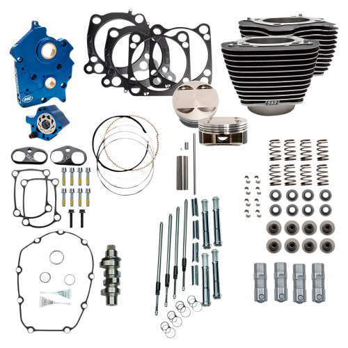 S&S Cycle - S&S Cycle 124in. Power Package - Chain Cam, Water Cooled, Chrome Pushrods, Wrinkle Black w/ Highlighted Fins - 310-1050A