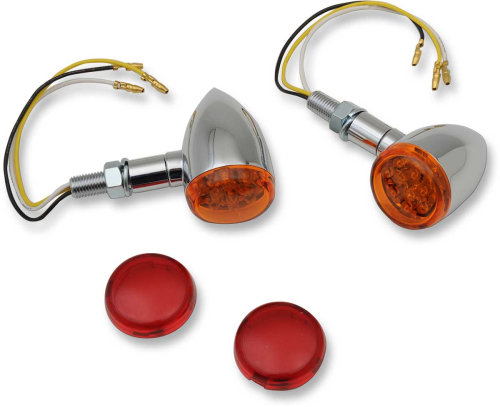 Drag Specialties - Drag Specialties LED Mini Deuce Marker Lights - White LED with Red/Amber Lens - Chrome - 2040-1959