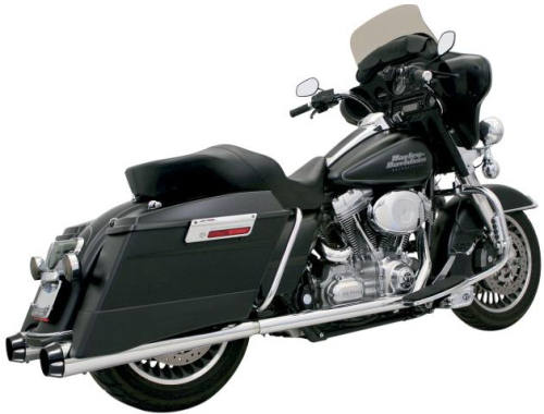 Bassani Manufacturing - Bassani Manufacturing 4in. Slip-On Megaphone Mufflers with 2 1/4in. Standard Baffles -  Chrome with Black Fluted End Cap - FLH-517R