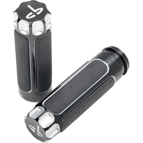 Drag Specialties - Drag Specialties Custom Grips - Black/Re-Machined with Smooth Rubber Inserts - H17-05A8B