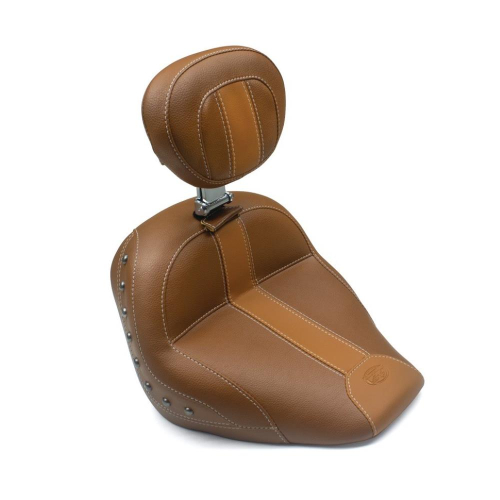 Mustang - Mustang Vintage Solo Seat with Driver Backrest for Scout - Studded - Brown (Brown Leather Inserts) - 79528MV