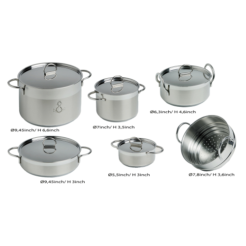 Marine Business - Marine Business Kitchen Cookware Pan Set Self-Containing - Stainless Steel - Set of 8