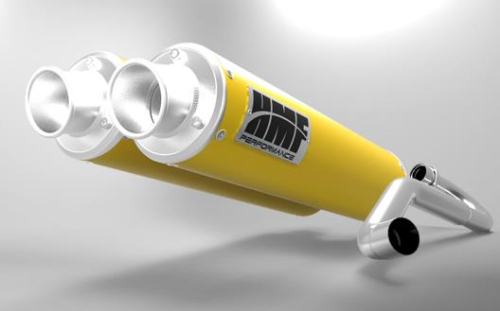 HMF Engineering - HMF Engineering Performance Series Dual Full System Exhaust - Side Mount - Yellow - Turn Down Brushed - 016436606371