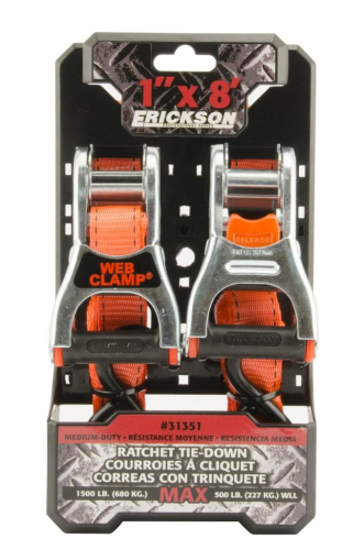 Erickson - Erickson Ratcheting Tie Down with Web Clamp - 1in. x 15ft. - Orange - 31350