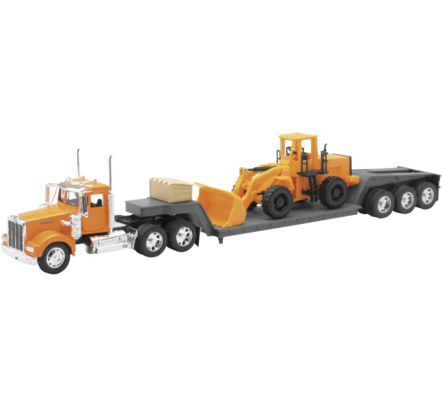 New Ray Toys - New Ray Toys 1:32 Long Hauler - Kenworth W900 Lowboy with Construction Wheel Loader - 10623