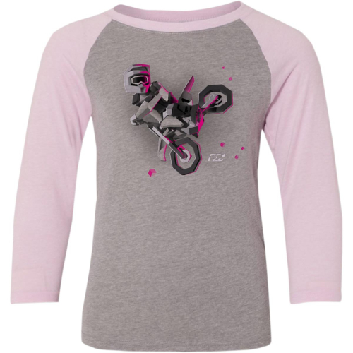 Factory Effex - Factory Effex Moto-Kids Girls Youth 3/4 Sleeve T-Shirt - 21-83732 - Pink/Gray - Medium
