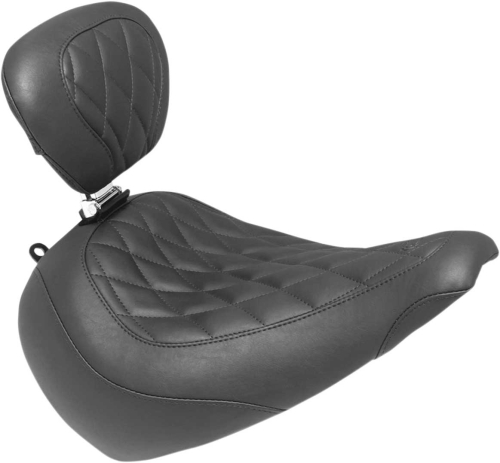 Mustang - Mustang Wide Tripper Solo Seat with Driver Backrest - Diamond Stitch - Black - 83025