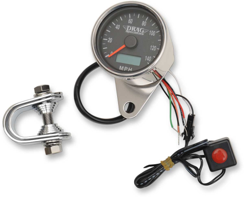 Drag Specialties - Drag Specialties Programmable Mini Electronic Speedometer with Odometer/Tripmeter - 2.4in. - Polished/Black Face - 21-6893DSNU