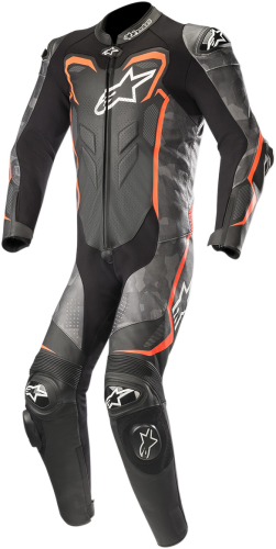 Alpinestars - Alpinestars GP Plus Camo One-Piece Leather Suit - 3150718-994-60 - Black Camo/Red Fluo - 50
