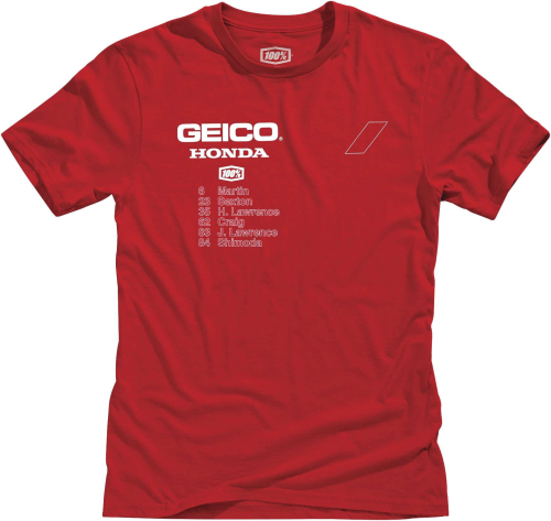100% - 100% Geico Honda Outlier T-Shirt - 32924-003-12 - Red - Large