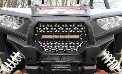 ModQuad - ModQuad Front Grill with 10in. Light Bar - Black/Silver - RZR-FGLS-1K-BLK