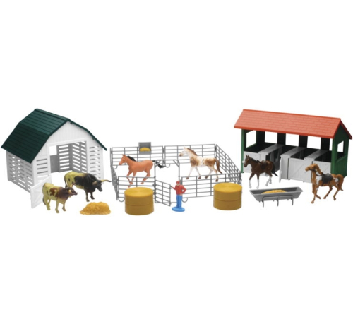 New Ray Toys - New Ray Toys Country Life Playset - Stables with Horses and Cows - SS-05516A