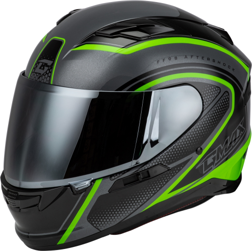 G-Max - G-Max FF-98 Aftershock Helmet - F1984763-DOT - Gray/Neon Green - X-Small