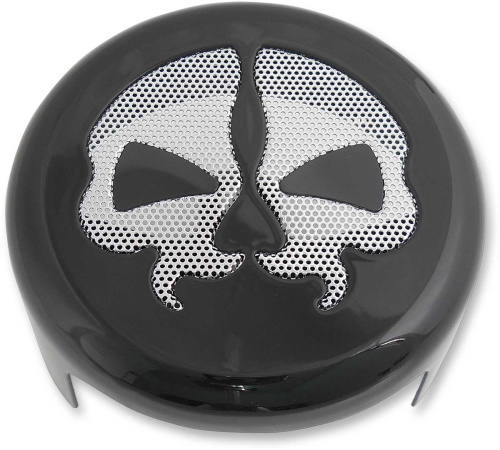 Drag Specialties - Drag Specialties Horn Cover - Black with Chrome Split Skull - 2107-0250