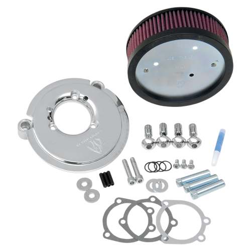 Arlen Ness - Arlen Ness Big Sucker Stage I Air Filter Kit for OEM Cover - Chrome Backing Plate - Red Filter - 18-825
