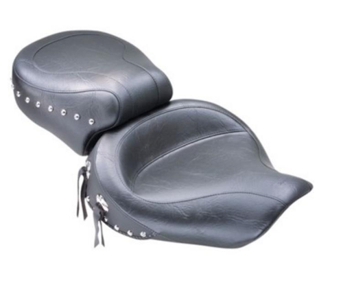 Mustang - Mustang Wide Super Touring One-Piece Vintage Seat - Chrome Studs - 75405