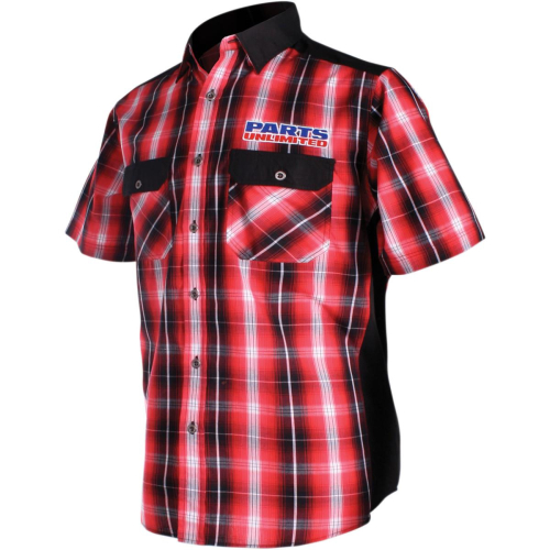Throttle Threads - Throttle Threads Parts Unlimited Short-Sleeve Shop Shirt - PSU33S97BKR3R - Red/Black Plaid - 3XL