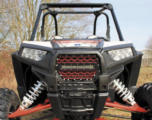 ModQuad - ModQuad Front Grill with 10in. Light Bar - Black/Red - RZR-FGLS-1K-RD