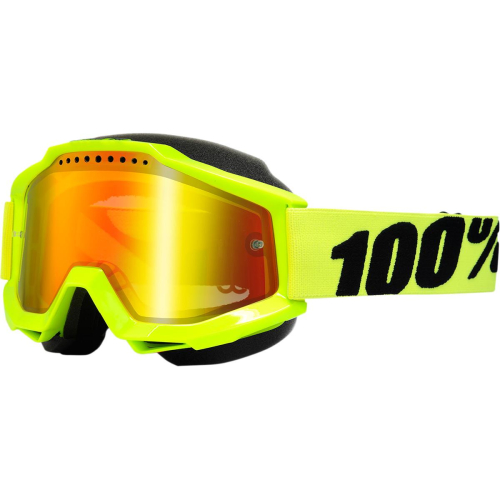 100% - 100% Accuri Fluorescent Snow Goggles - 50213-004-02 - Fluorescent Yellow / Blue Mirror Lens - OSFM