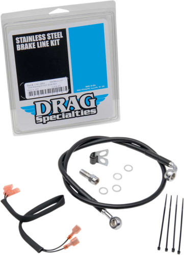Drag Specialties - Drag Specialties Standard Length Rear Stainless Steel Brake Line Kit - Black Vinyl - 640222-BLK