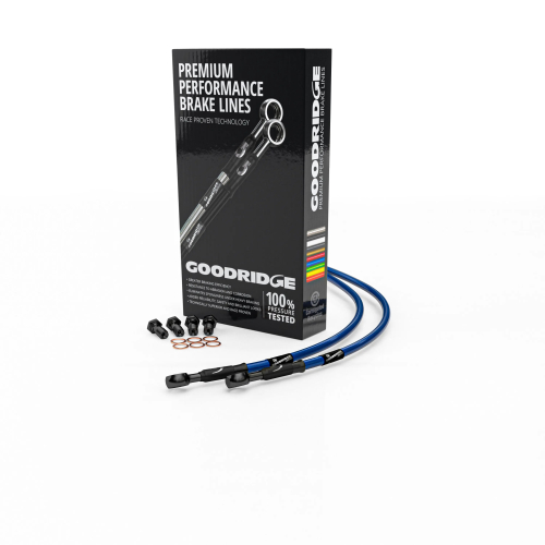 Goodridge - Goodridge GR Powersports SS Front Brake Line Kit - Black Stainless Steel - Electric Blue - DU0916-3FCBK-EB
