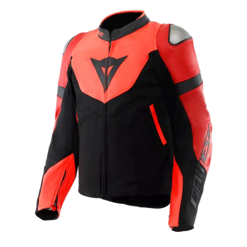Dainese - Dainese Iperattiva Leather-Tex Jacket - 2015300036-779-50 - Red Fluorescent/Black - 50