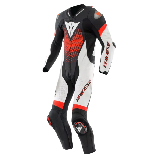 Dainese - Dainese Laguna Seca 6 Perforated One-Piece Leather Racing Suit - 2015100061-N32-60 - Black/White/Red Fluorescent - 60