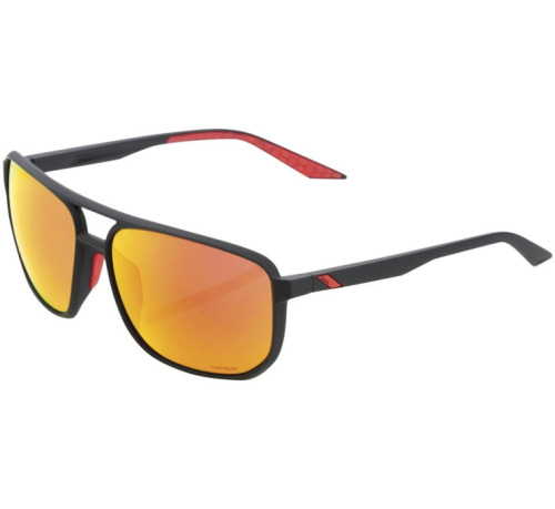 100% - 100% Konnor Aviator Square Sunglasses - 60018-00002 - Soft Tact Black/Hiper Red Mirror Lens - OSFM