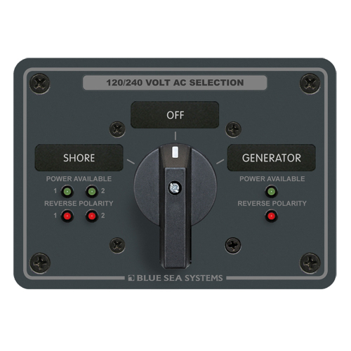 Blue Sea Systems - Blue Sea AC Rotary Switch Panel 65AMP - 2 Positions + OFF - 4 Pole