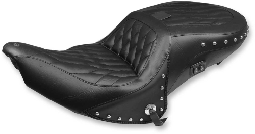 Mustang - Mustang Heated One-Piece Touring Seat - Diamond Stitched/Chrome Studded - Black - 79664