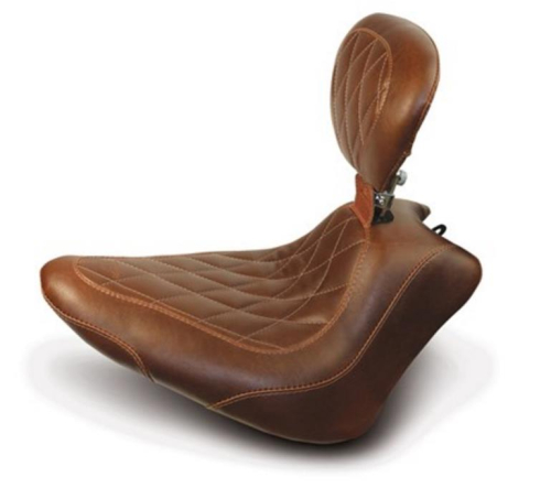 Mustang - Mustang Wide Tripper Solo Seat with Driver Backrest - Diamond Stitch - Brown - 79747