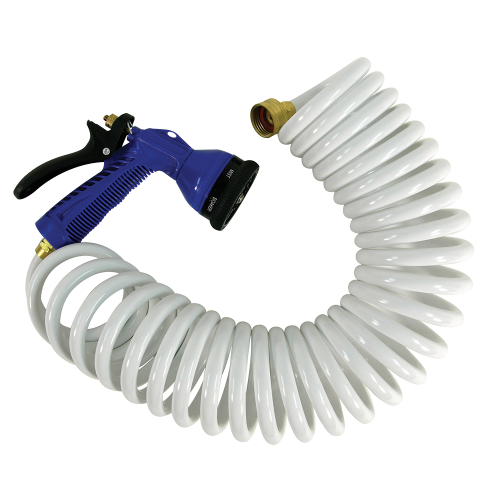 Whitecap - Whitecap 25' White Coiled Hose w/Adjustable Nozzle