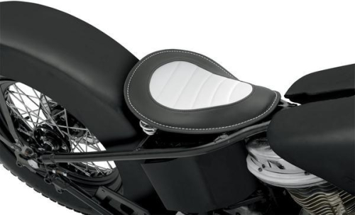 Drag Specialties - Drag Specialties Small Spring Solo Seat with Perimeter Stitch - Black/White with Solar-Reflective Leather Edge - 0806-0036