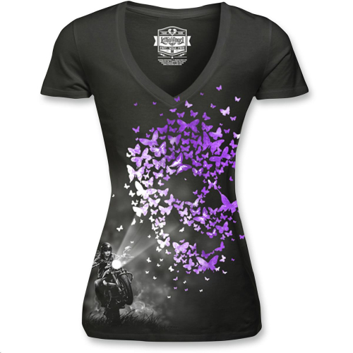 Lethal Threat - Lethal Threat Butterfly Light Womens V-Neck T-Shirt - LT20406M - Black - Medium