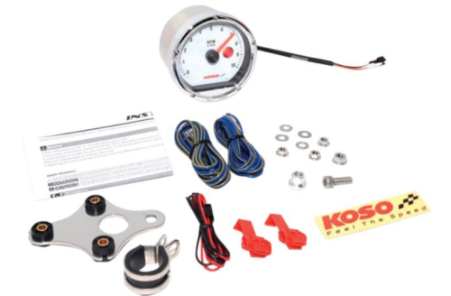 Koso North America - Koso North America TNT-01R Tachometer - Chrome Casing/White Face - BA035140