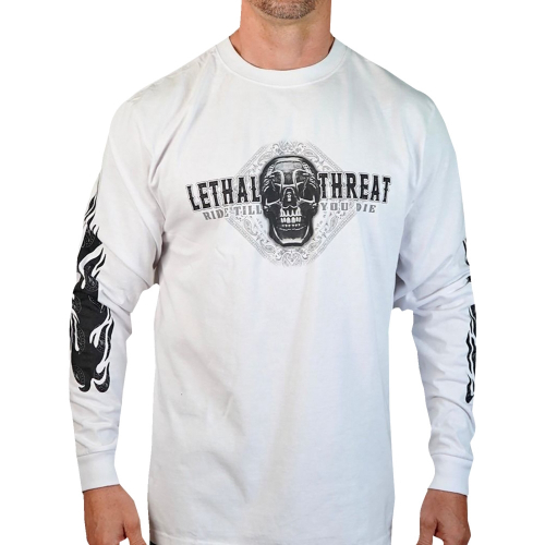 Lethal Threat - Lethal Threat Death Rider Long Sleeve Shirt - LS20876XL - White/Black - X-Large