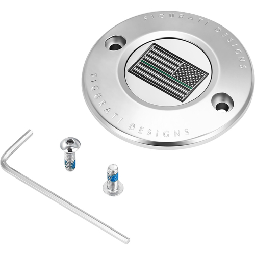 Figurati Designs - Figurati Designs Timing Cover - Stainless Steel with Green Line American Flag - 2 Hole - FD72-TC-2H-SS