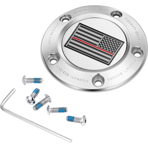 Figurati Designs - Figurati Designs Timing Cover - Stainless Steel with Red Line American Flag - 5 Hole - FD73-TC-5H-SS