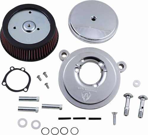 Arlen Ness - Arlen Ness Billet Sucker Stage I Air Filter Kit with Steel Cover - Smooth Chrome - Red Filter - 18-322