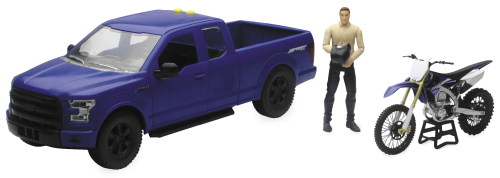 New Ray Toys - New Ray Toys 1:14 Scale Blue F-150 Truck with Yamaha YZ450F Motorcycle - 02216B