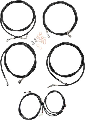 LA Choppers - LA Choppers Complete Handlebar Cable/Brake & Clutch Line/Wire Kit - Black Vinyl/Stainless Braided - LA-8054KT3-19B